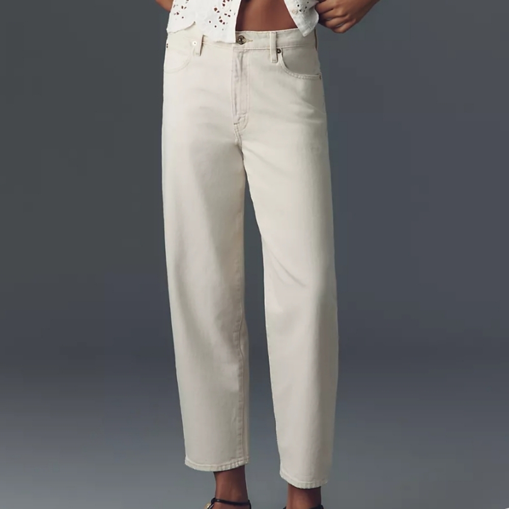 FRAME The Candle Mid-Rise Tapered Barrel Leg Women's Jeans InButter Yellow Sz 31
